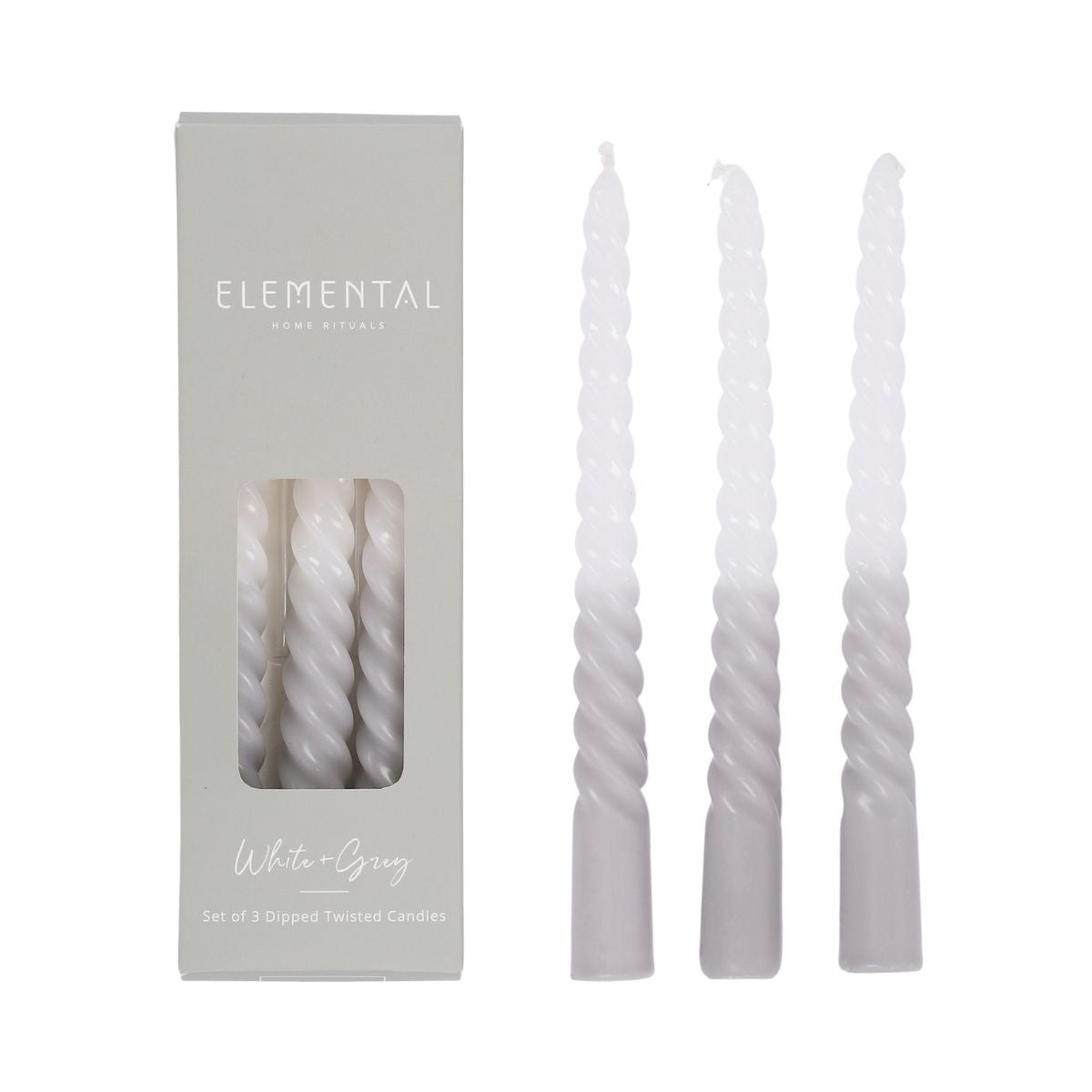 Dipped Twist Candle Set of 3 | White/Grey