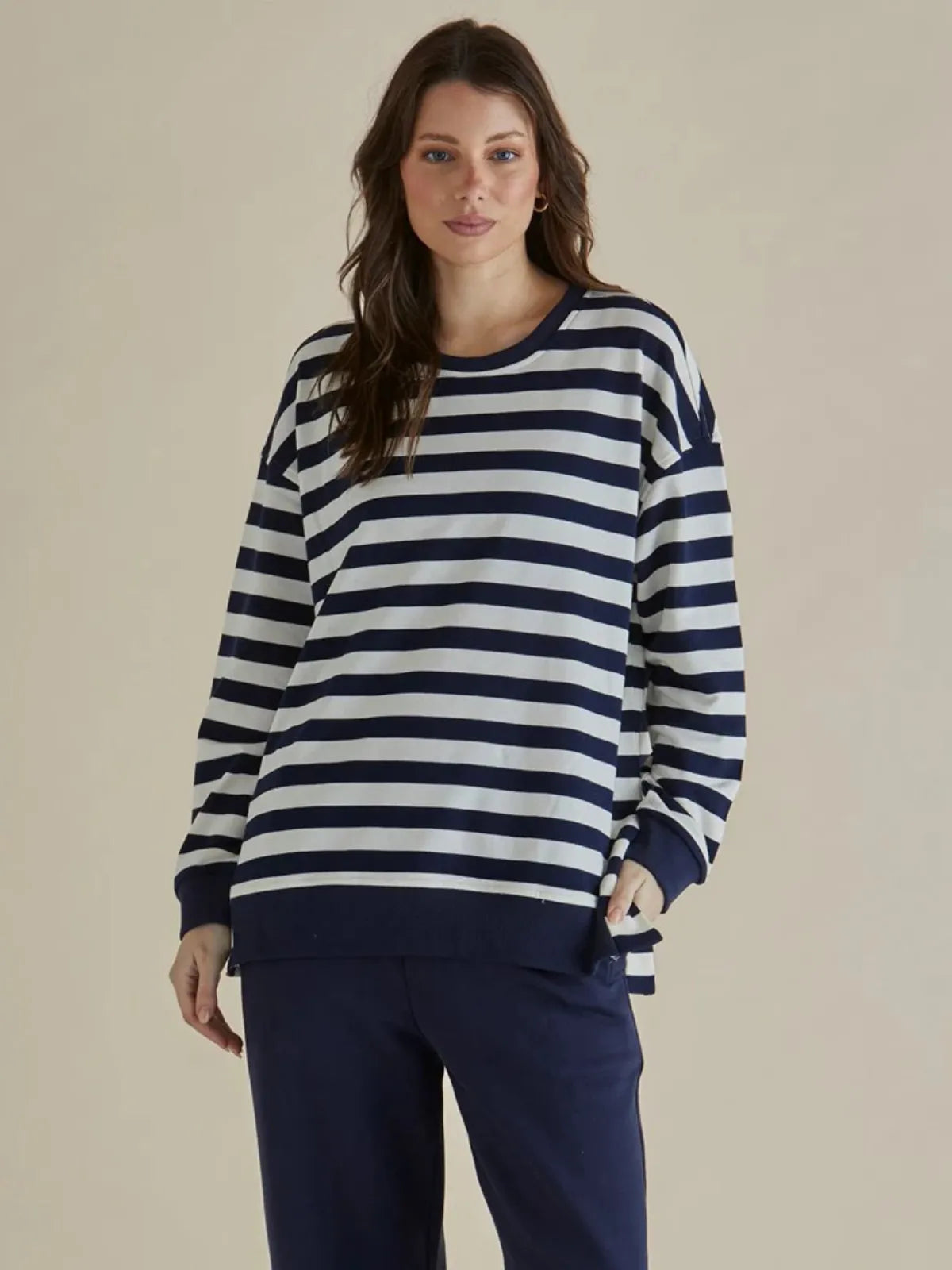 Easy Crew Sweat - Navy Stripe - Betty Basics - Image 1