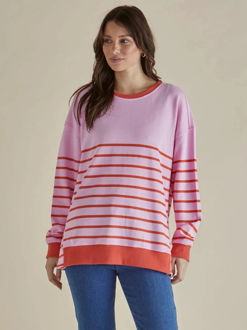Easy Crew Sweat - Pink/Orange Stripe - Betty Basics - Image 1