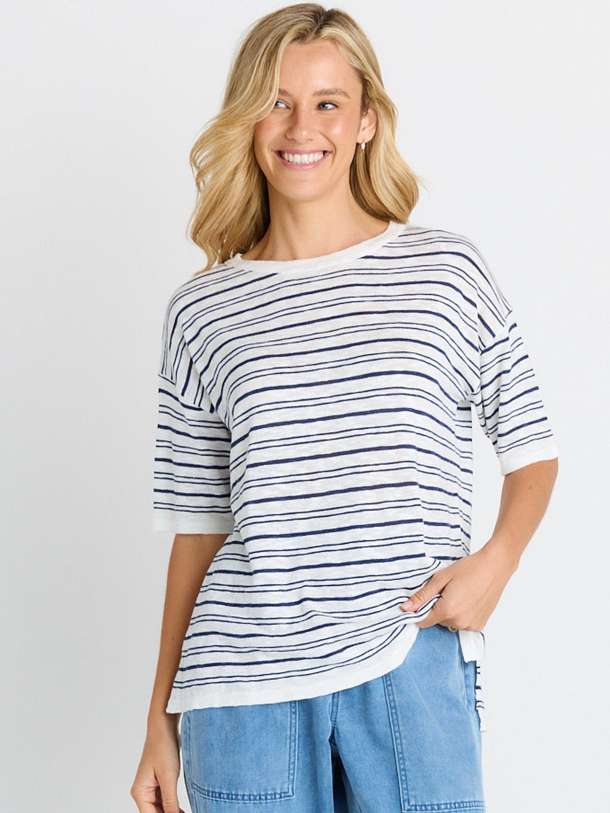 Eleni Knit Tee - Navy/White Stripe