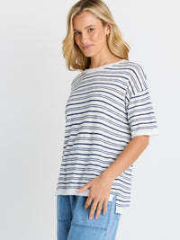 Eleni Knit Tee - Navy/White Stripe