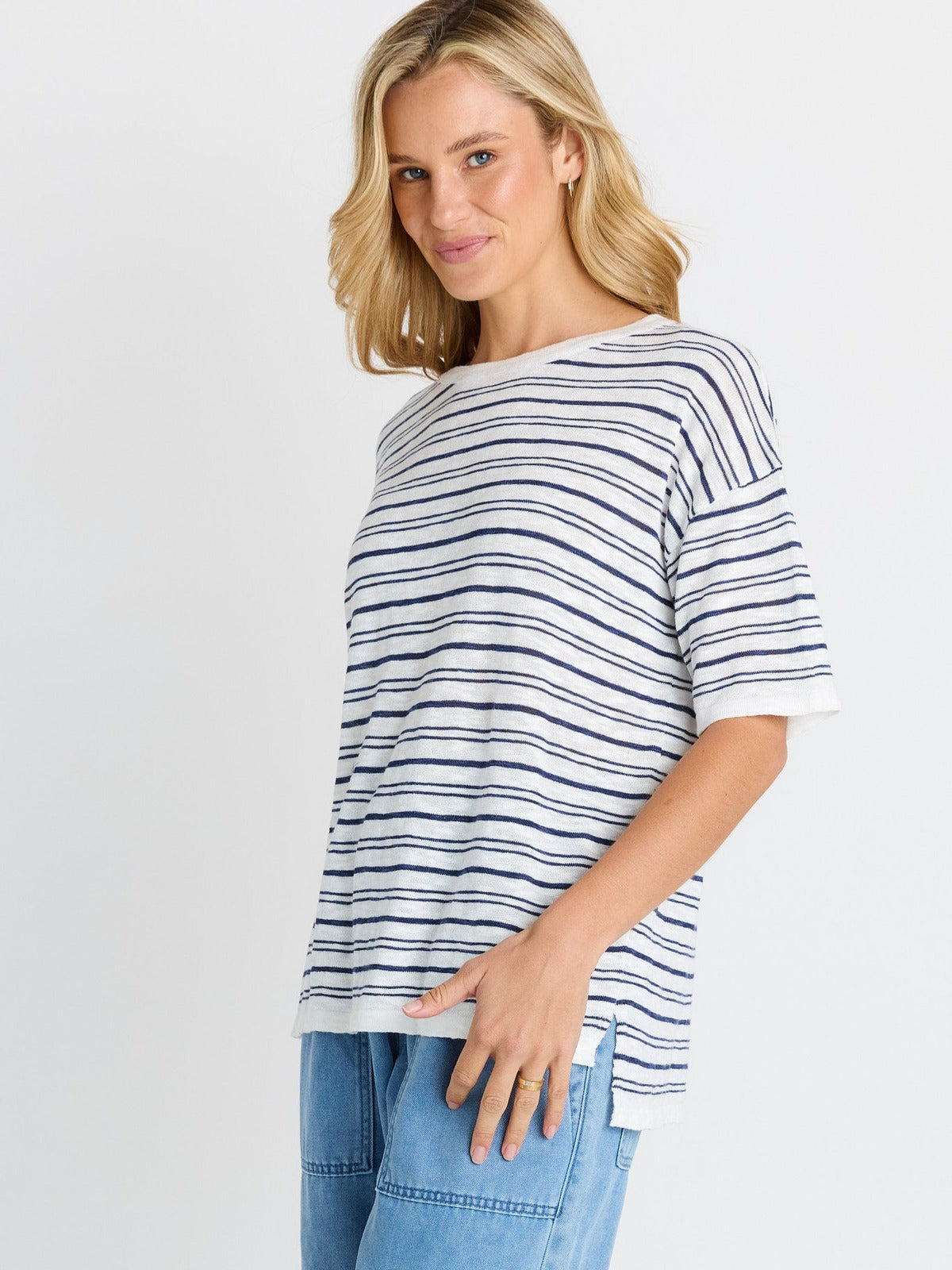 Eleni Knit Tee - Navy/White Stripe