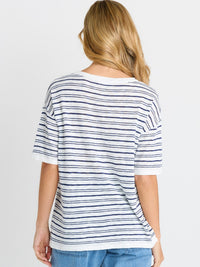 Eleni Knit Tee - Navy/White Stripe