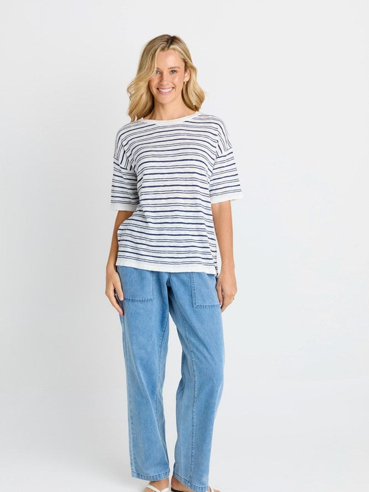 Eleni Knit Tee - Navy/White Stripe