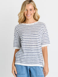 Eleni Knit Tee - Navy/White Stripe