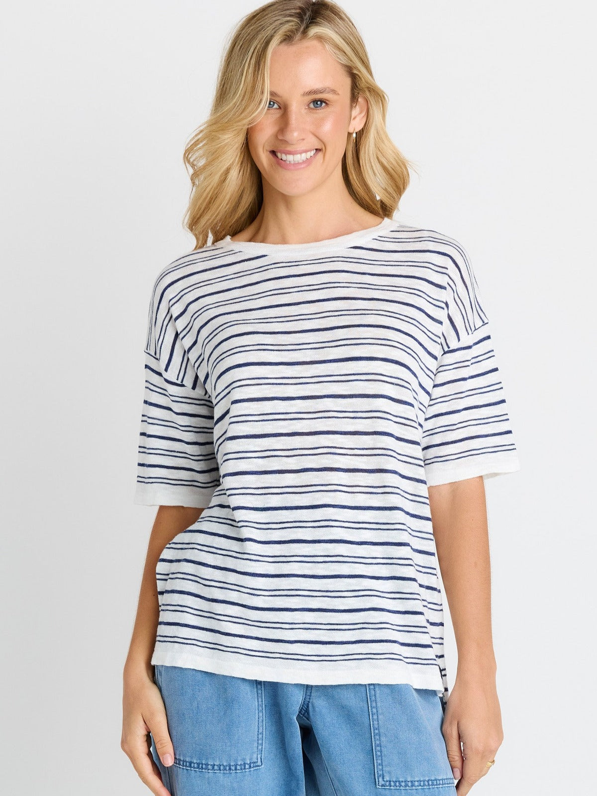 Eleni Knit Tee - Navy/White Stripe