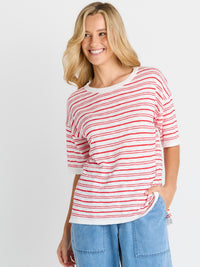 Eleni Knit Tee - Red/White Stripe
