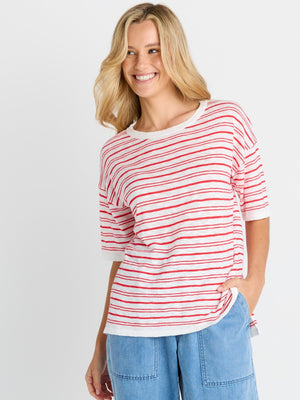 Eleni Knit Tee - Red/White Stripe