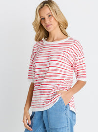 Eleni Knit Tee - Red/White Stripe