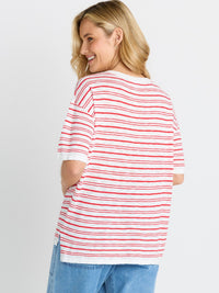 Eleni Knit Tee - Red/White Stripe