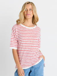 Eleni Knit Tee - Red/White Stripe