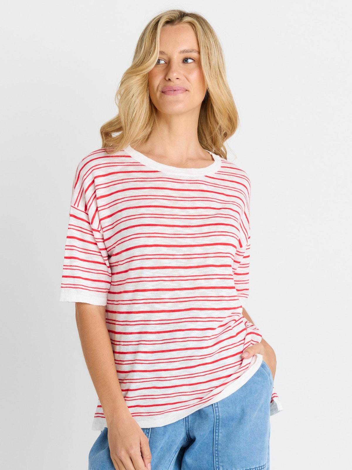 Eleni Knit Tee - Red/White Stripe