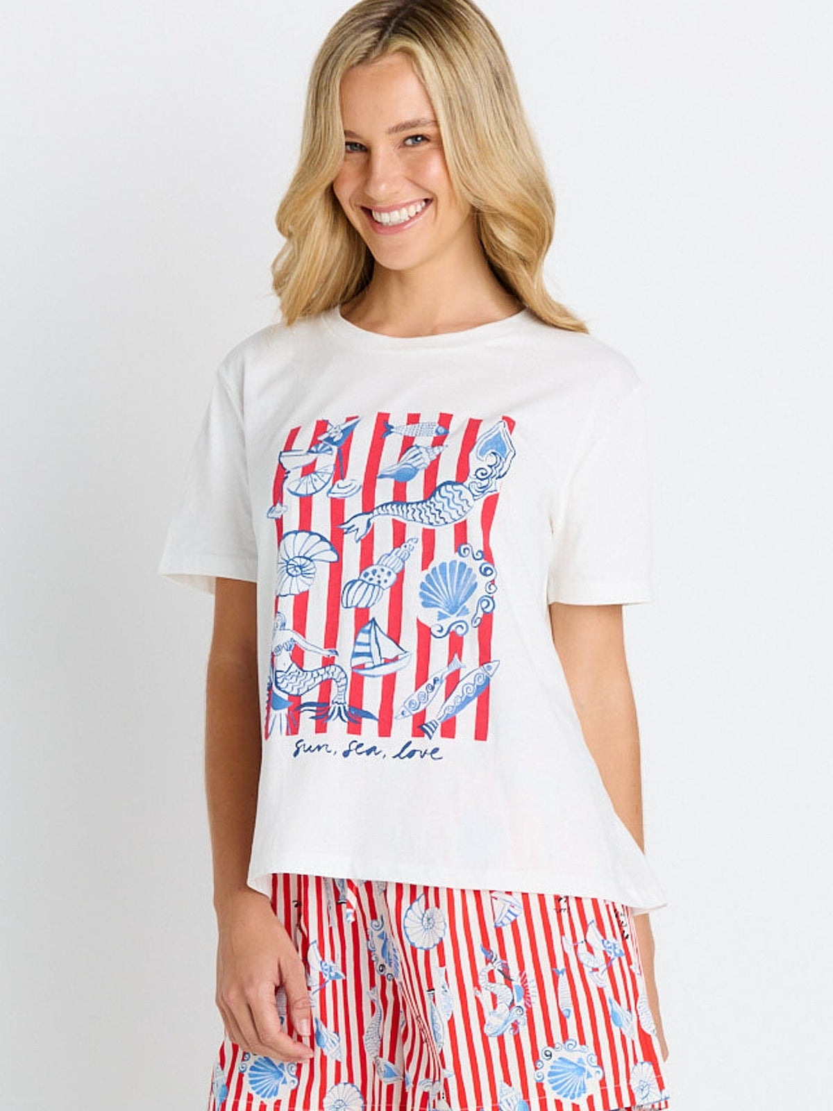 Ellia Crew Tee - Sun, Sea, Love Print