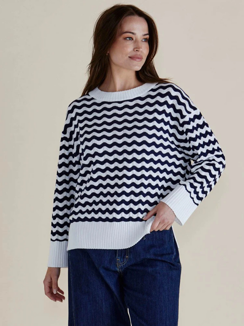 Ember Knit Jumper - Navy Wave Stripe - Betty Basics - Image 1