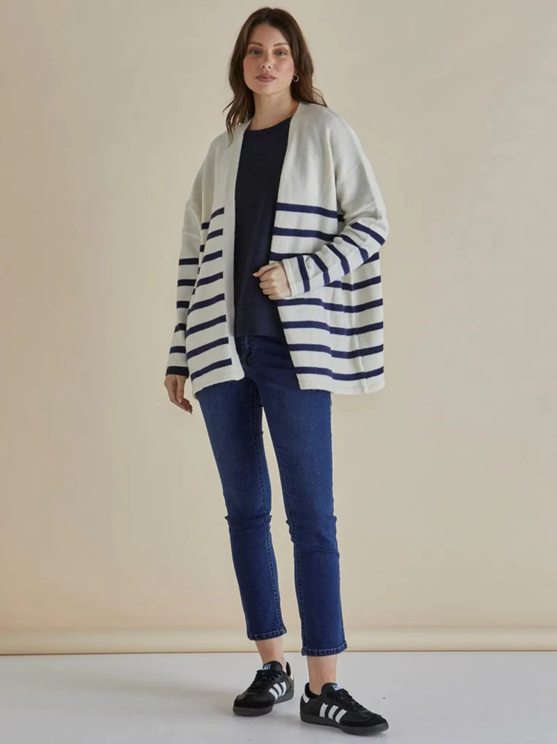 Emy Cardigan - White/Blue Stripe - Betty Basics - Image 1