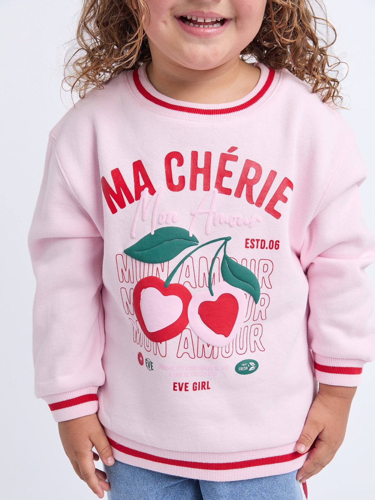 Cherry Hearts Crew - Pale Pink