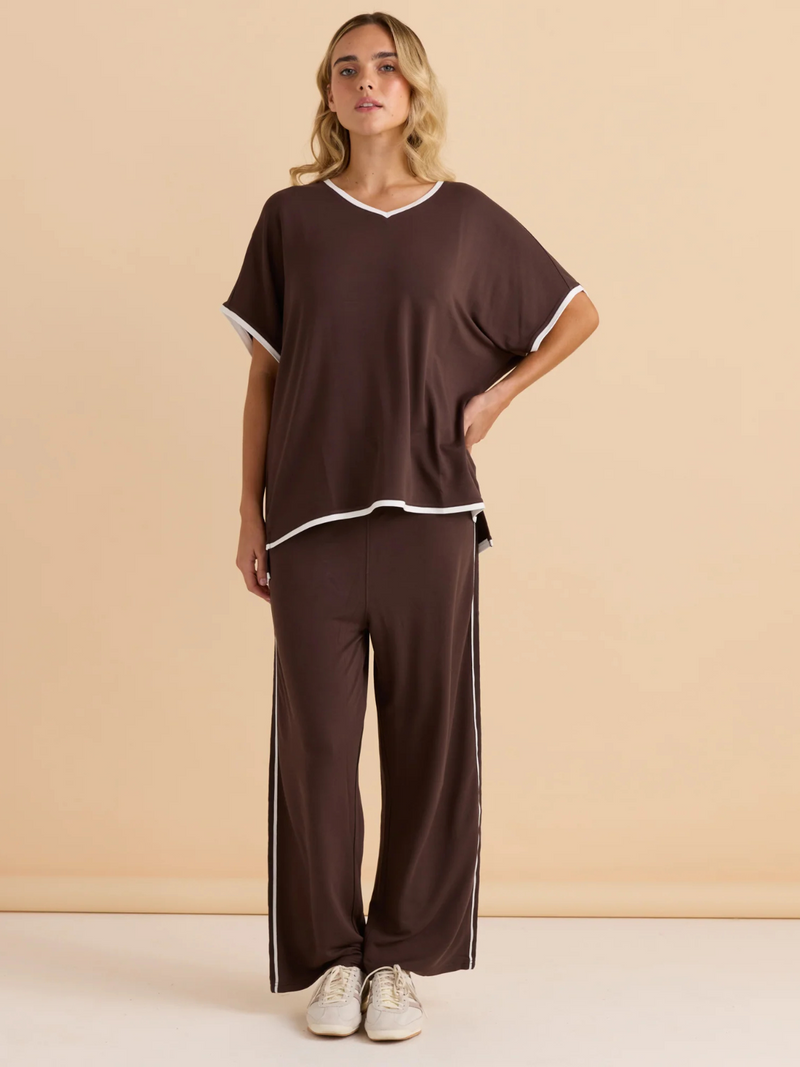 Evelyn Wide Leg Jogger - Chocolate - Betty Basics - Image 1