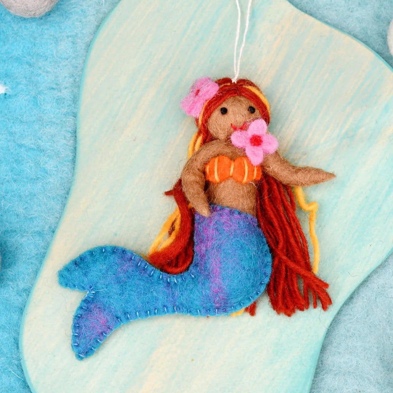 Felt Little Mermaid Hanging - Blue Tail - Tara Treasures - Image 1