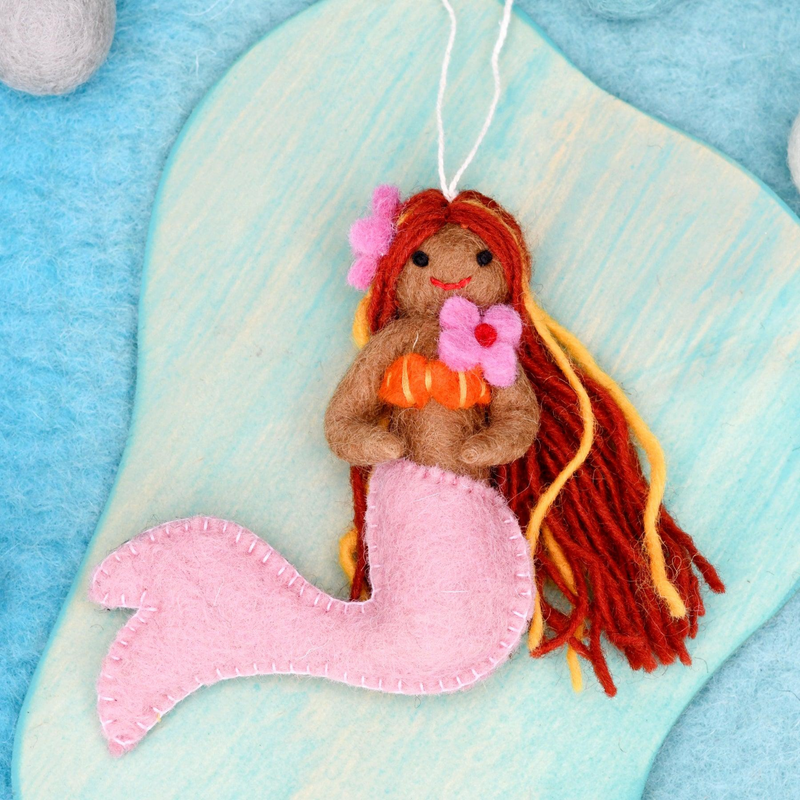 Felt Little Mermaid Hanging - Pink Tail - Tara Treasures - Image 1