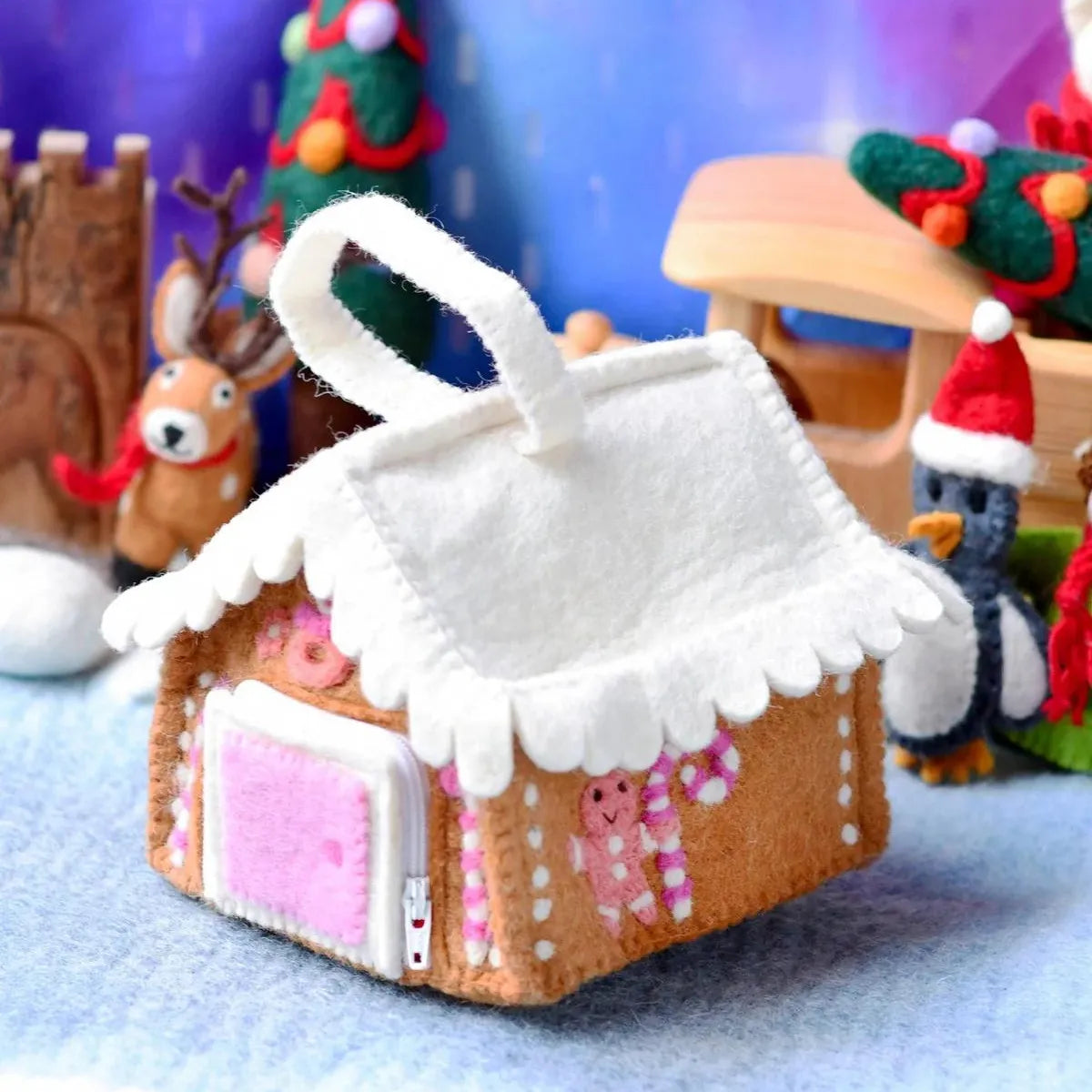 Felt Pink Gingerbread House Bag - Tara Treasures - Image 1