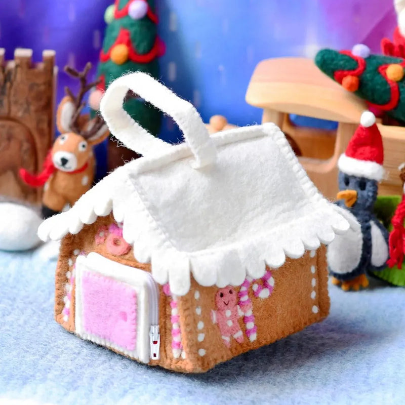 Felt Pink Gingerbread House Bag - Tara Treasures - Image 1