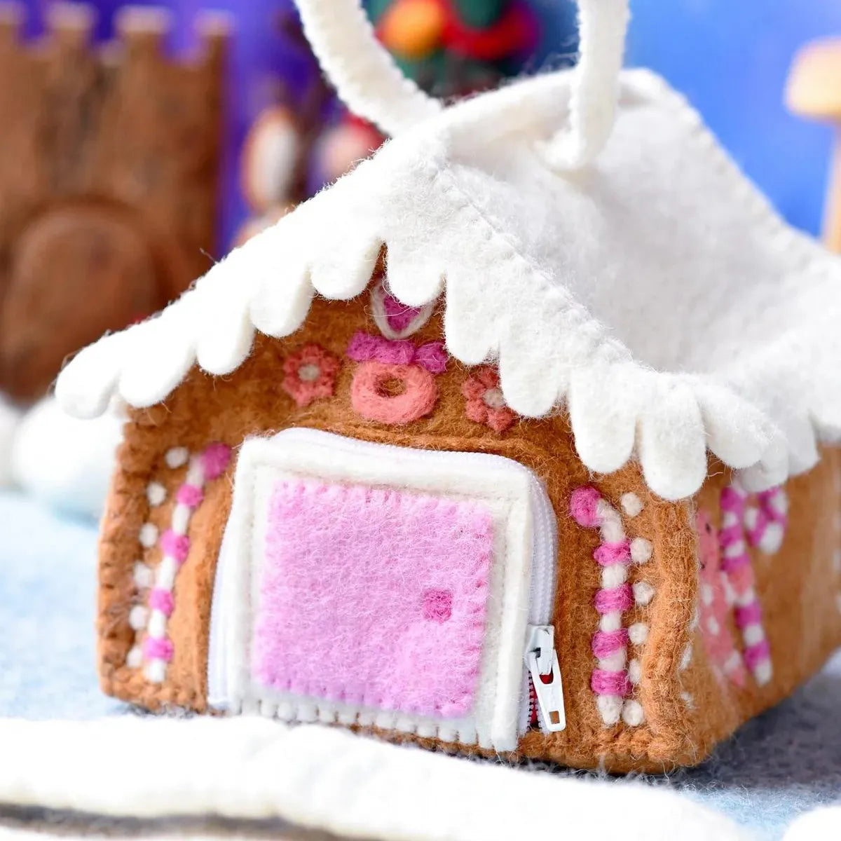 Felt Pink Gingerbread House Bag - Tara Treasures - Image 2