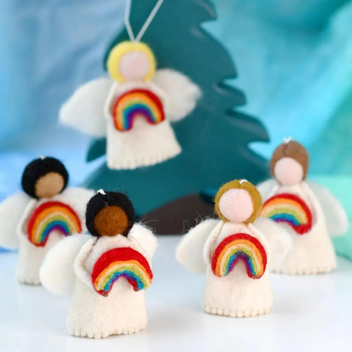 Felt Waldorf Diversity Angel with Rainbow - Black Hair - Tara Treasures - Image 2