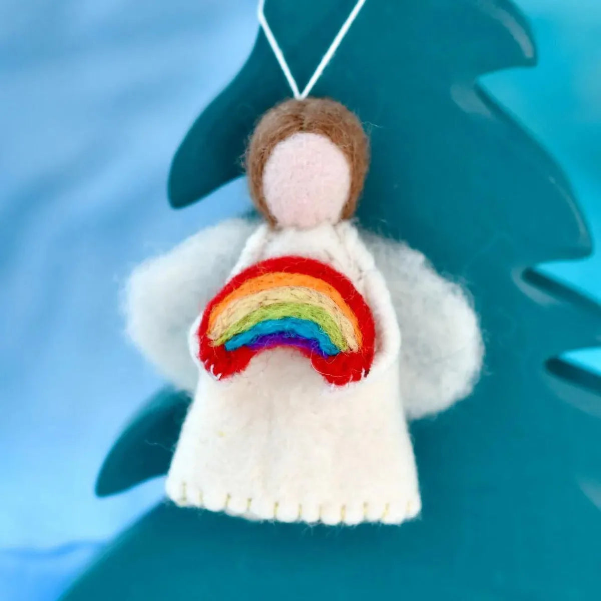 Felt Waldorf Diversity Angel with Rainbow - Brown Hair - Tara Treasures - Image 1