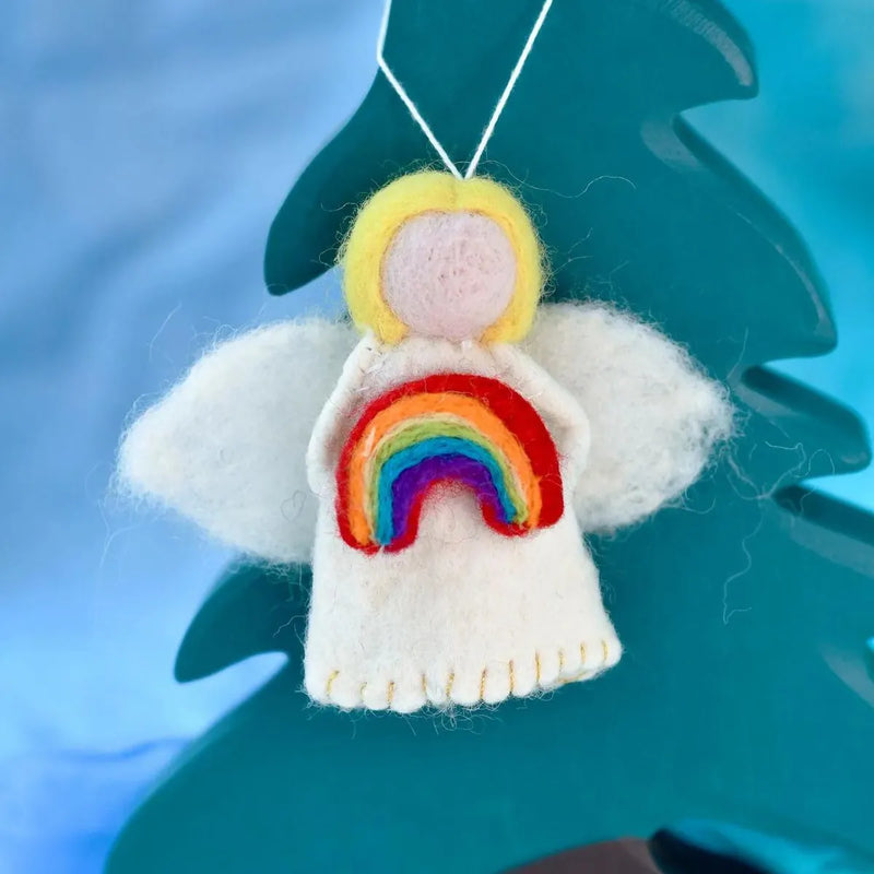 Felt Waldorf Diversity Angel with Rainbow - Yellow Hair - Tara Treasures - Image 1
