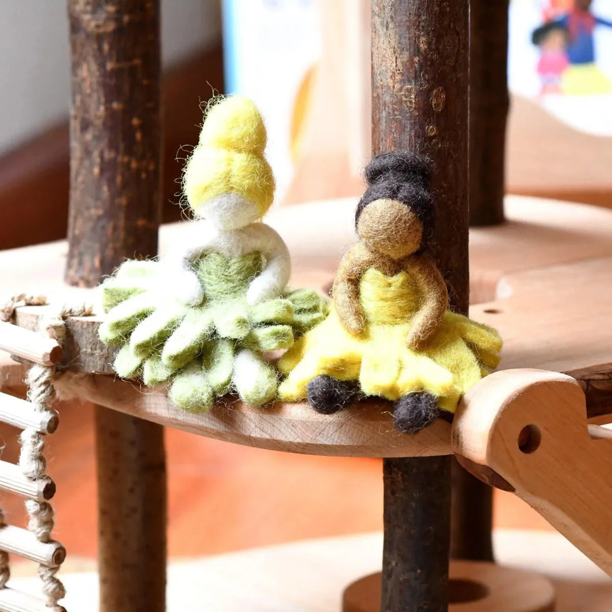 Felt Waldorf Pocket Doll - Olive Green Dress - Tara Treasures - Image 2