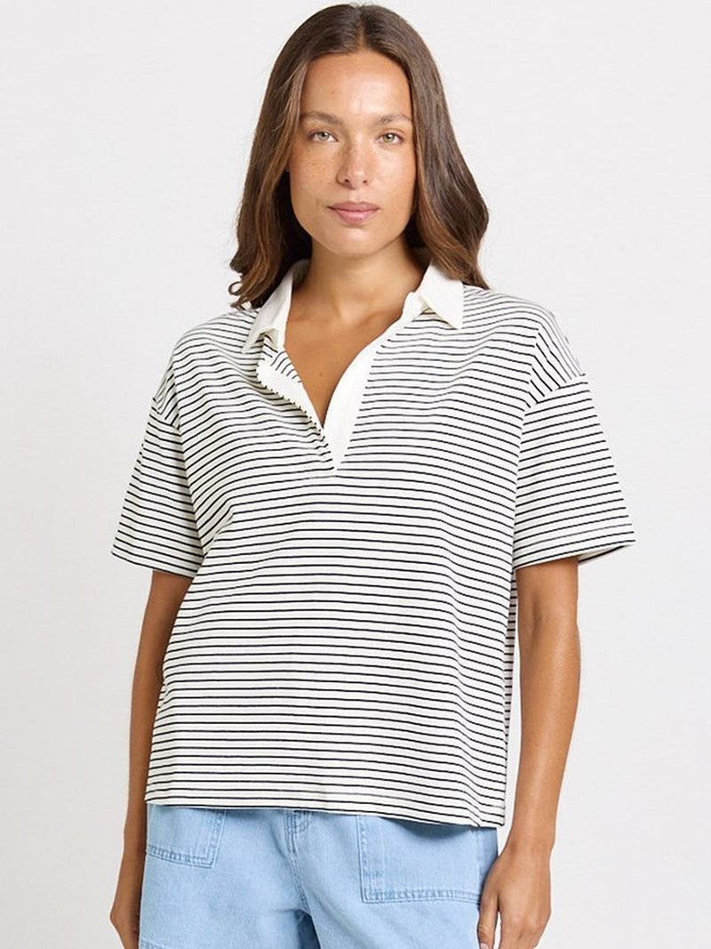 Betty Basics Freddy Polo Top, White/Navy Stripe