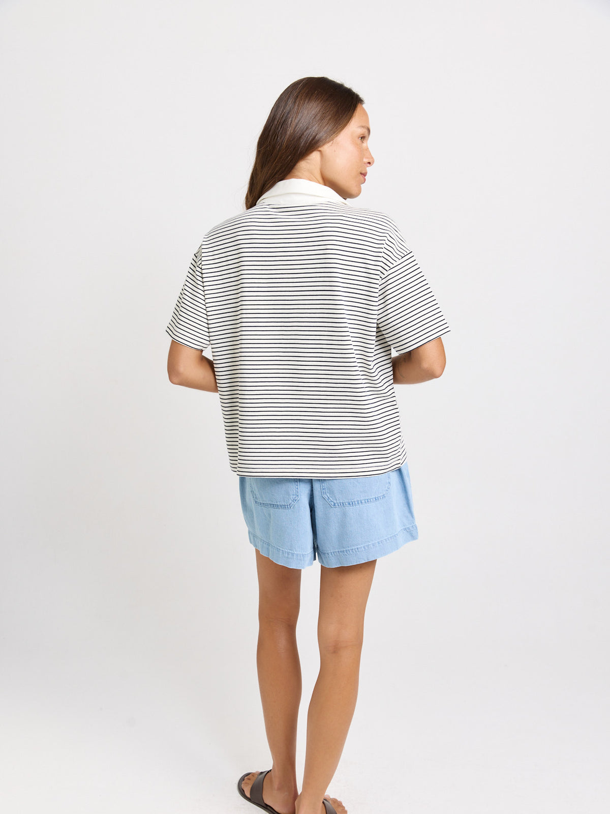 Betty Basics Freddy Polo Top, White/Navy Stripe