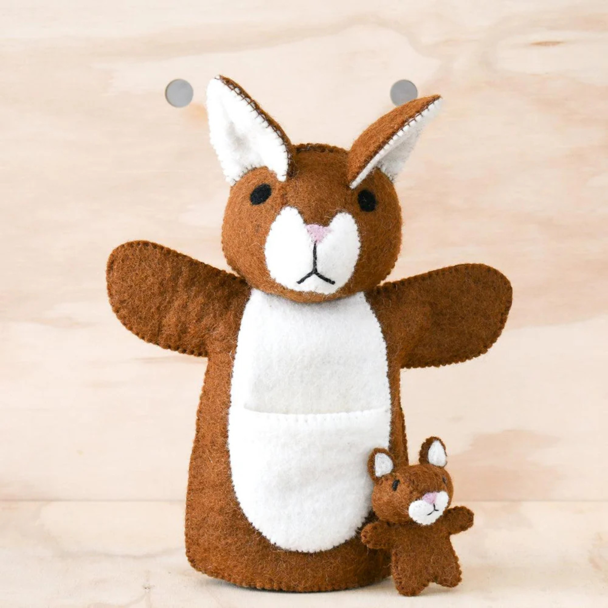 Hand Puppet - Brown Kangaroo with Joey - Tara Treasures - Image 2
