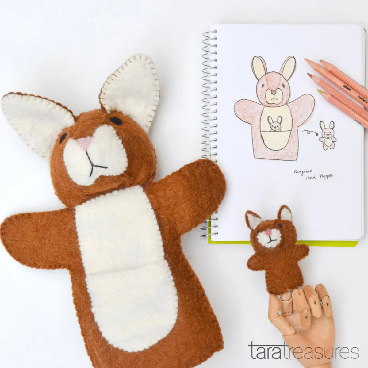 Hand Puppet - Brown Kangaroo with Joey - Tara Treasures - Image 3
