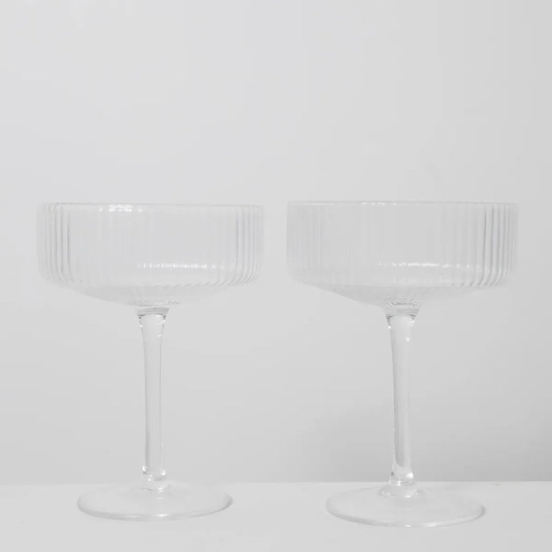 Hazel Ribbed Coupe Glass Set/2 - Sage & Cooper - Image 1