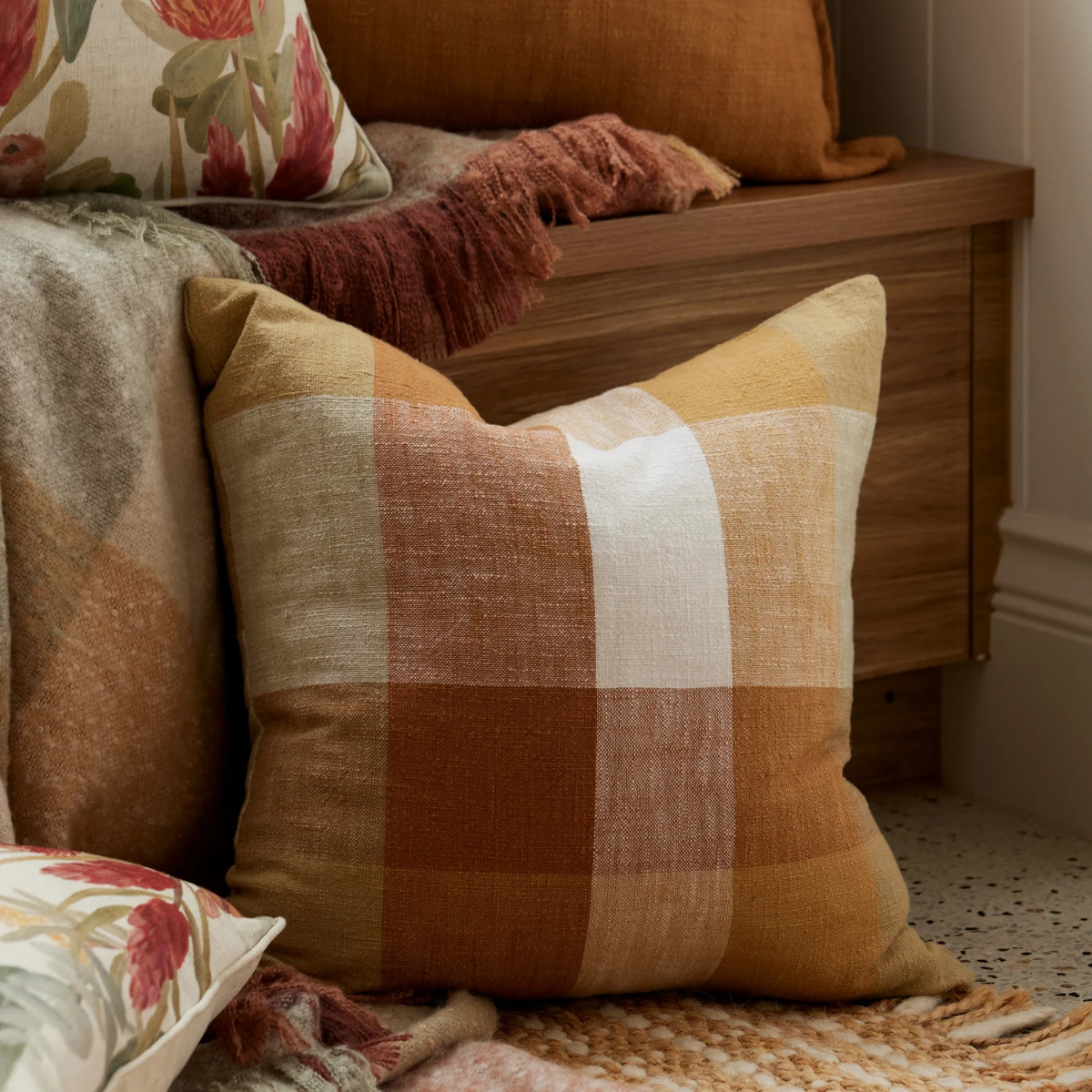 Heide Rust Check Cushion - Madras Link - Image 2