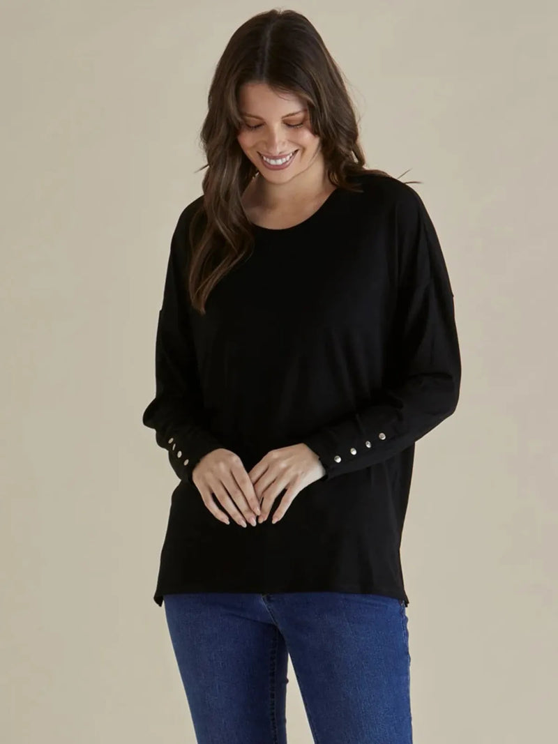 Hendrix Ribbed Long Sleeve Tee - Black - Betty Basics - Image 1