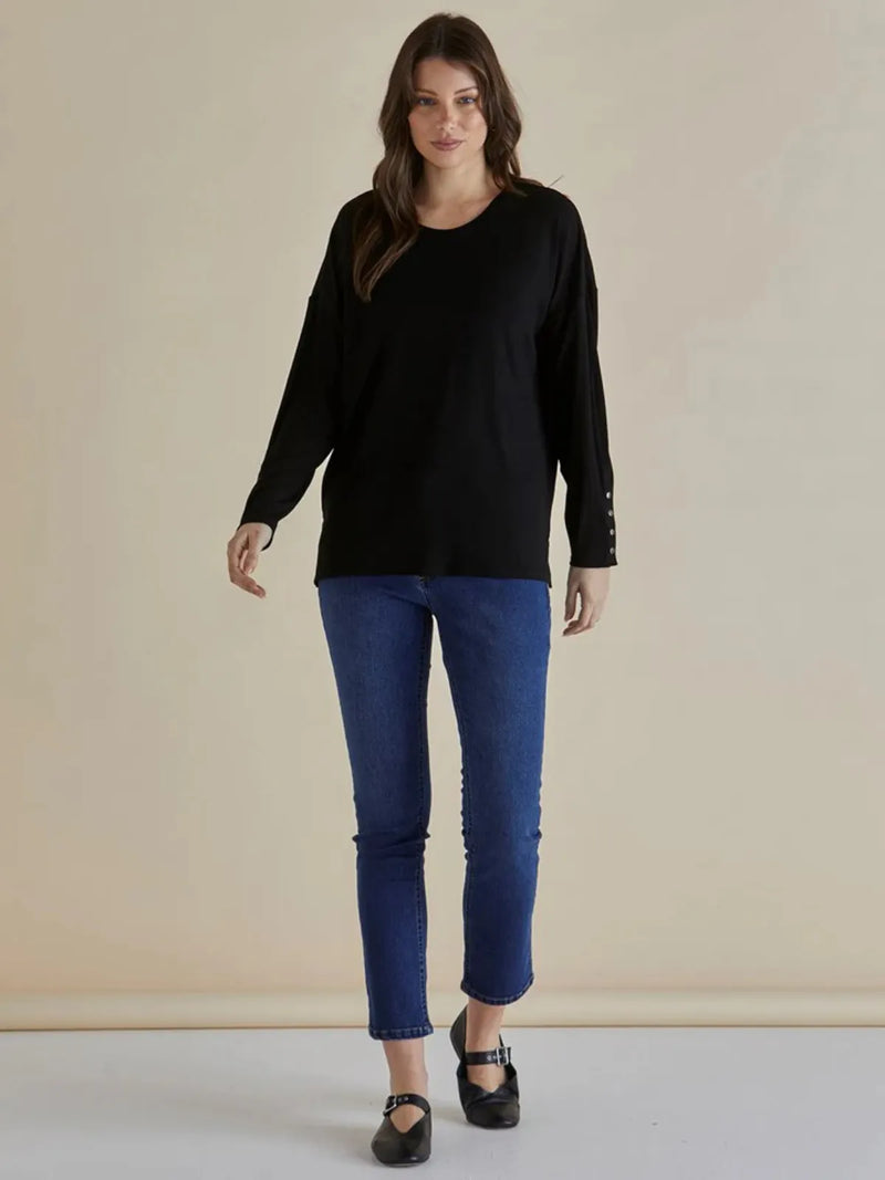 Hendrix Ribbed Long Sleeve Tee - Black - Betty Basics - Image 3