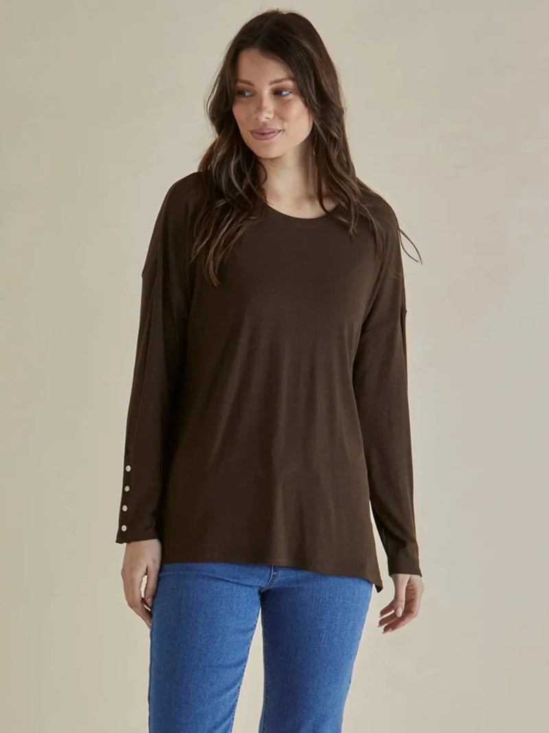 Hendrix Ribbed Long Sleeve Tee - Brown - Betty Basics - Image 1
