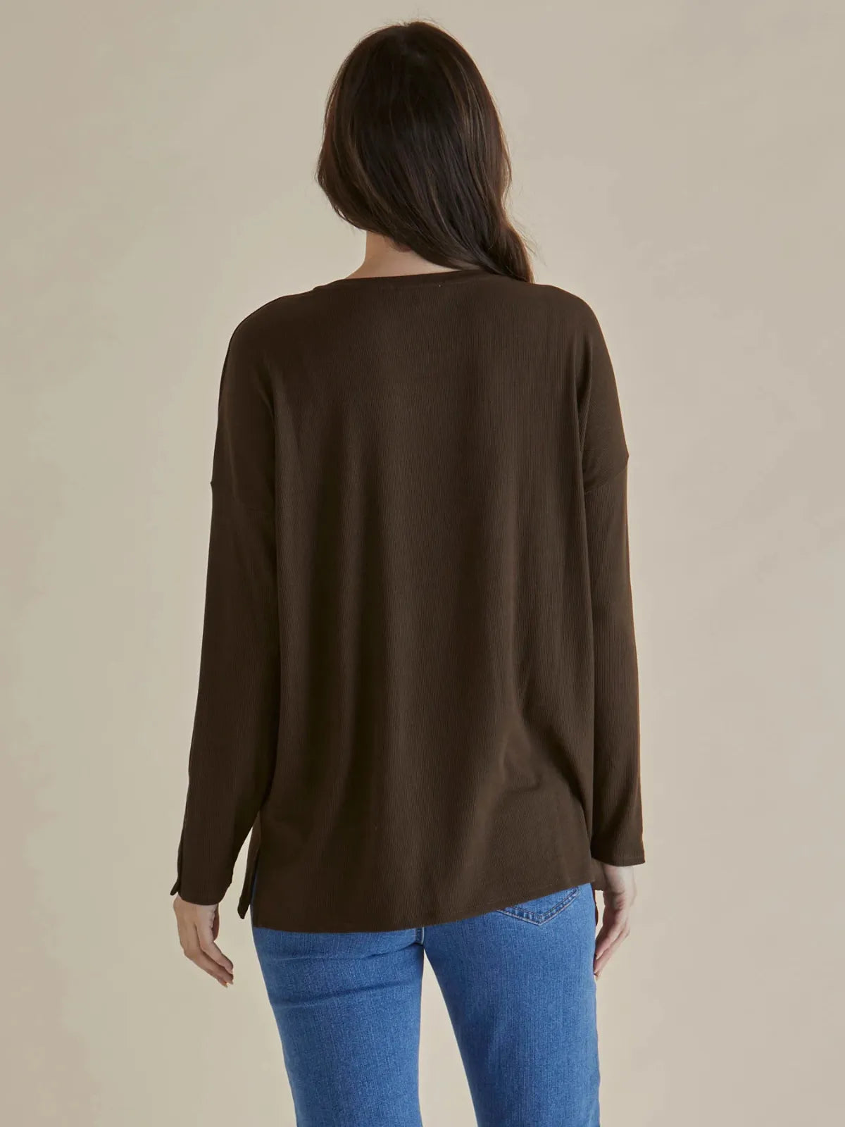 Hendrix Ribbed Long Sleeve Tee - Brown - Betty Basics - Image 3