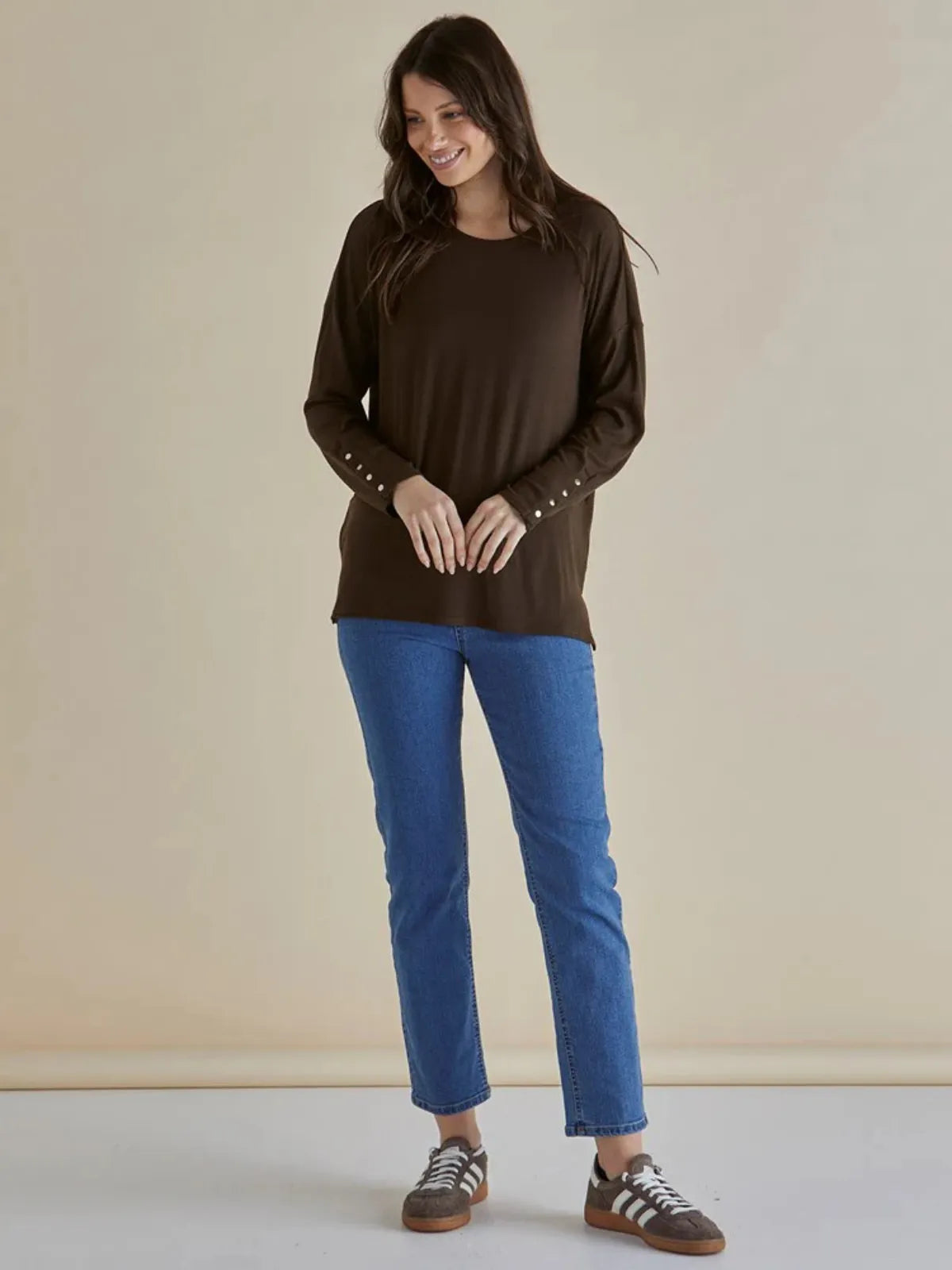 Hendrix Ribbed Long Sleeve Tee - Brown - Betty Basics - Image 4