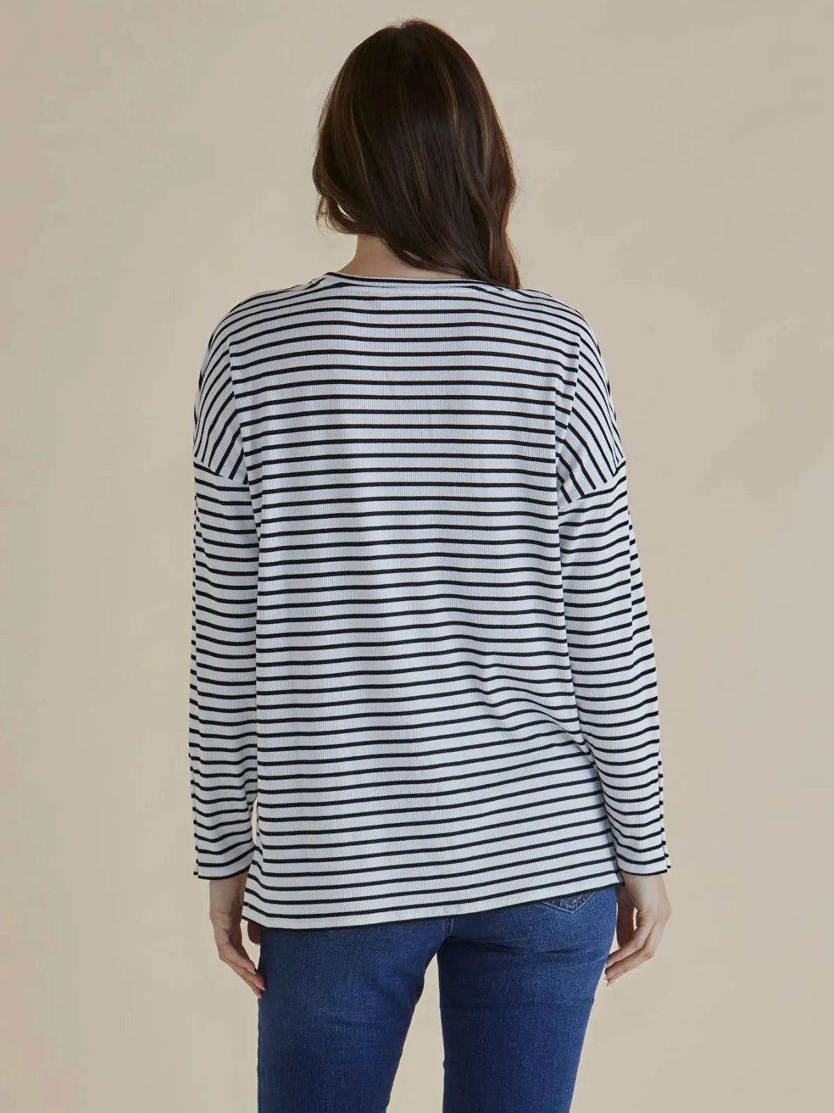 Hendrix Ribbed Long Sleeve Tee - Stripe - Betty Basics - Image 2