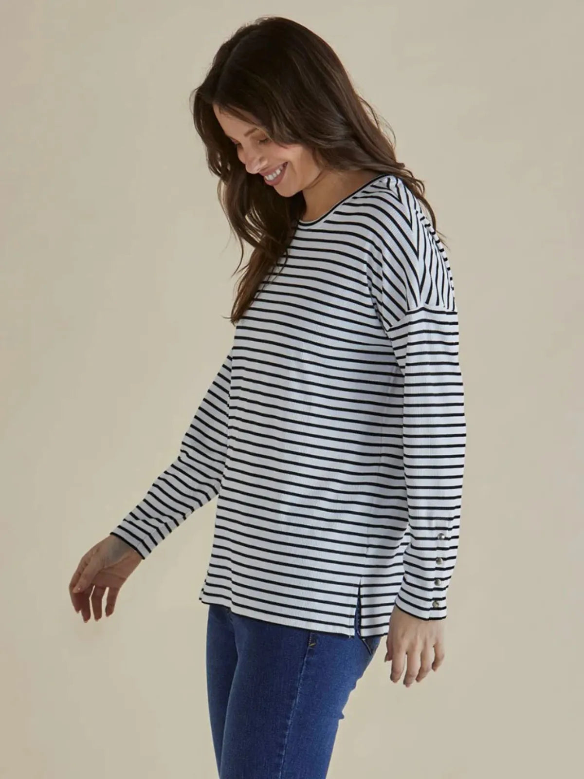Hendrix Ribbed Long Sleeve Tee - Stripe - Betty Basics - Image 3