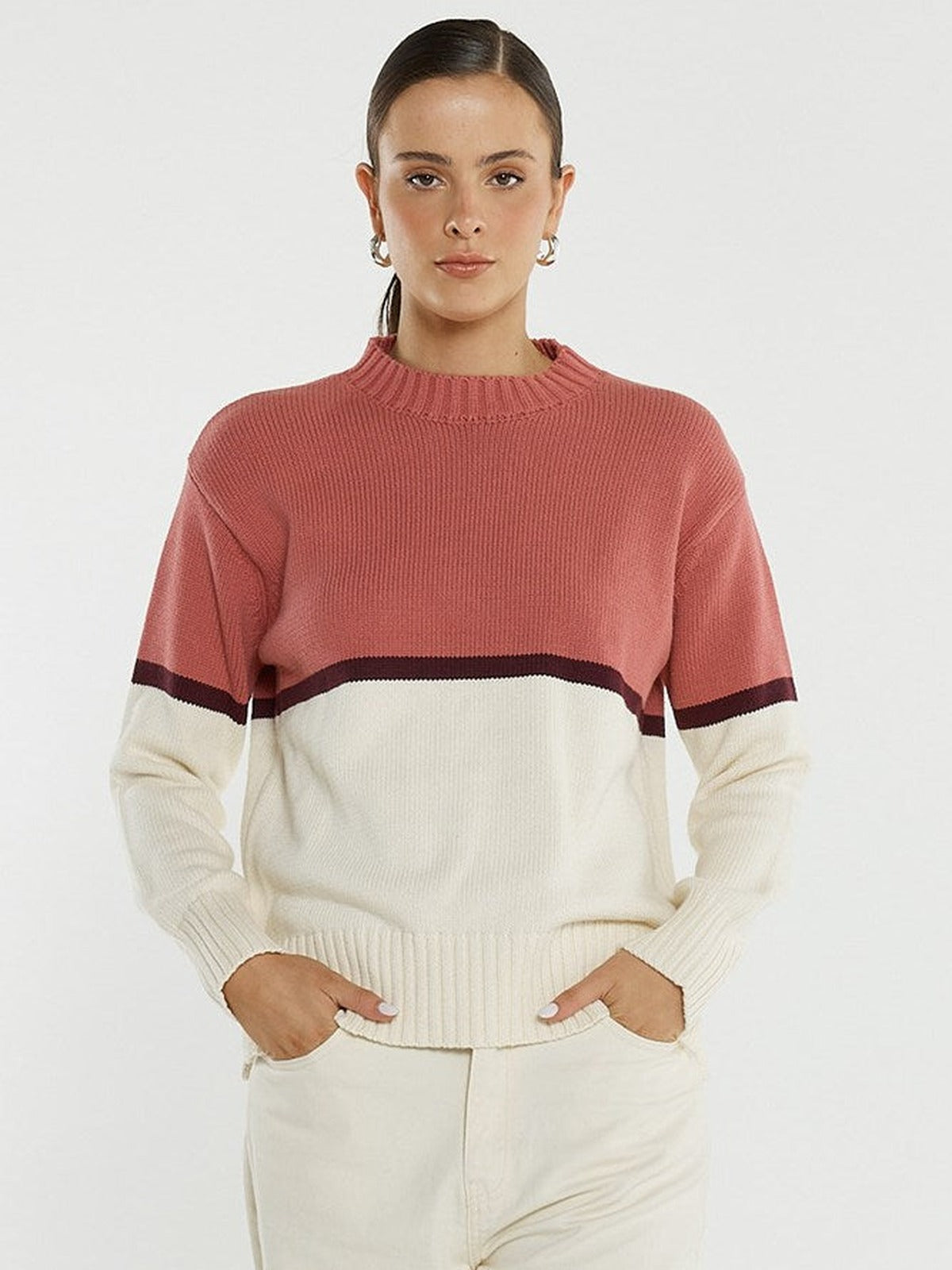 Ivy Cotton Knit - Cream/Burg/Rose