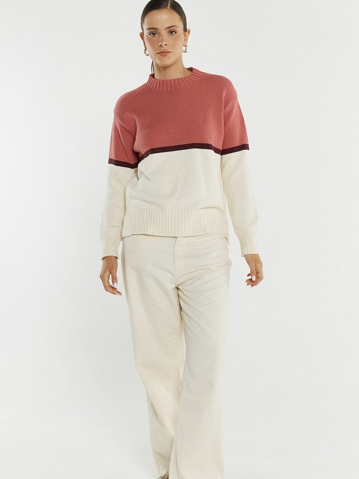 Ivy Cotton Knit - Cream/Burg/Rose