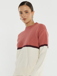 Ivy Cotton Knit - Cream/Burg/Rose