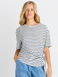 Knot Tee - White/Navy Stripe