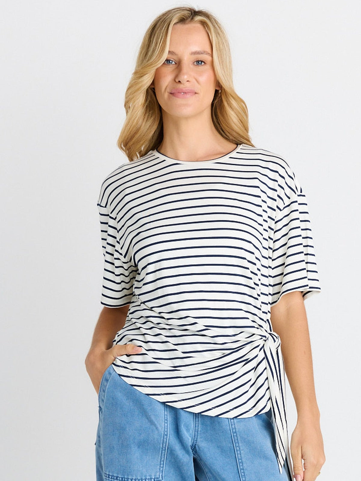 Knot Tee - White/Navy Stripe