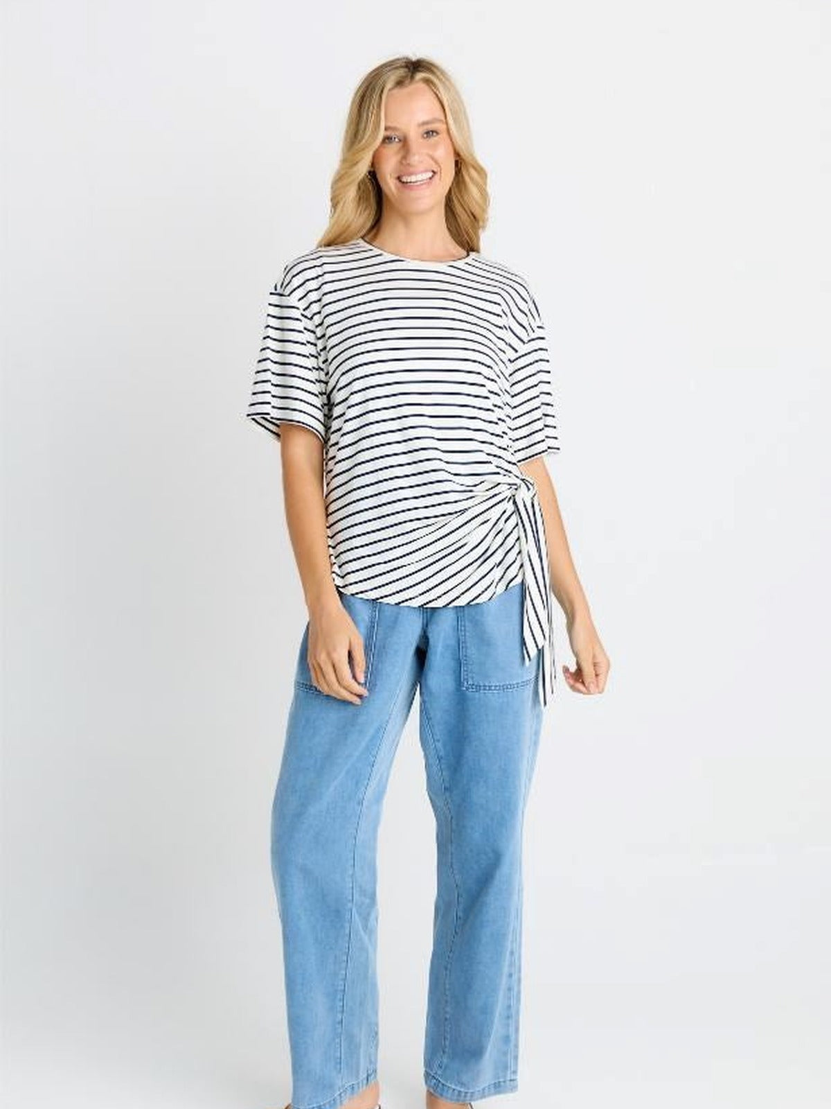 Knot Tee - White/Navy Stripe