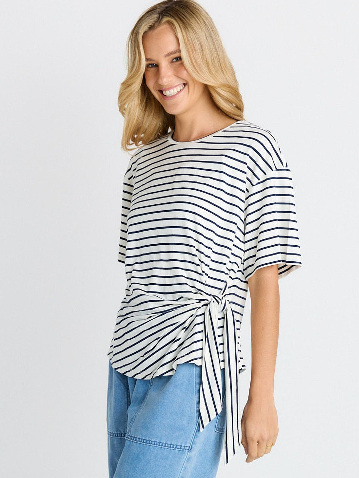 Knot Tee - White/Navy Stripe